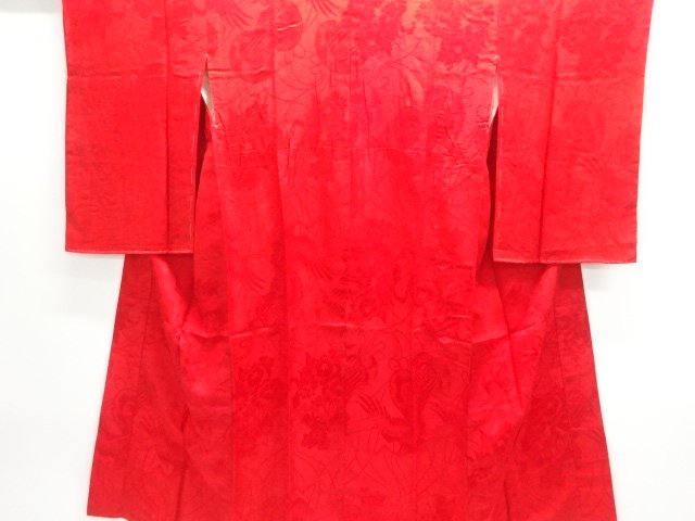 JAPANESE KIMONO / ANTIQUE JUBAN / SILK / WOVEN CRANE & FLORAL KUSUDAMA